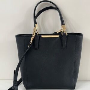 Coach Black Textured Leather Tote with Gold Hardware, Shoulder or Crossbody